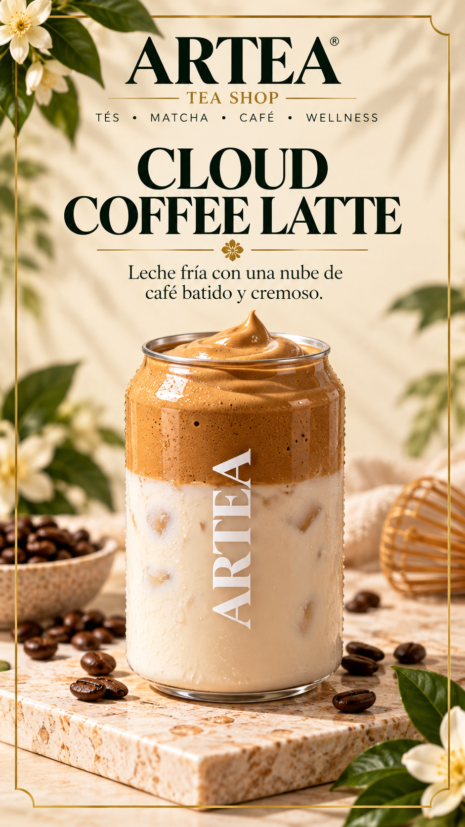 Cloud Coffee Latte
Ligero, cremoso y con una nube de café que lo hace irresistible.
Una combinación de leche fría, café batido