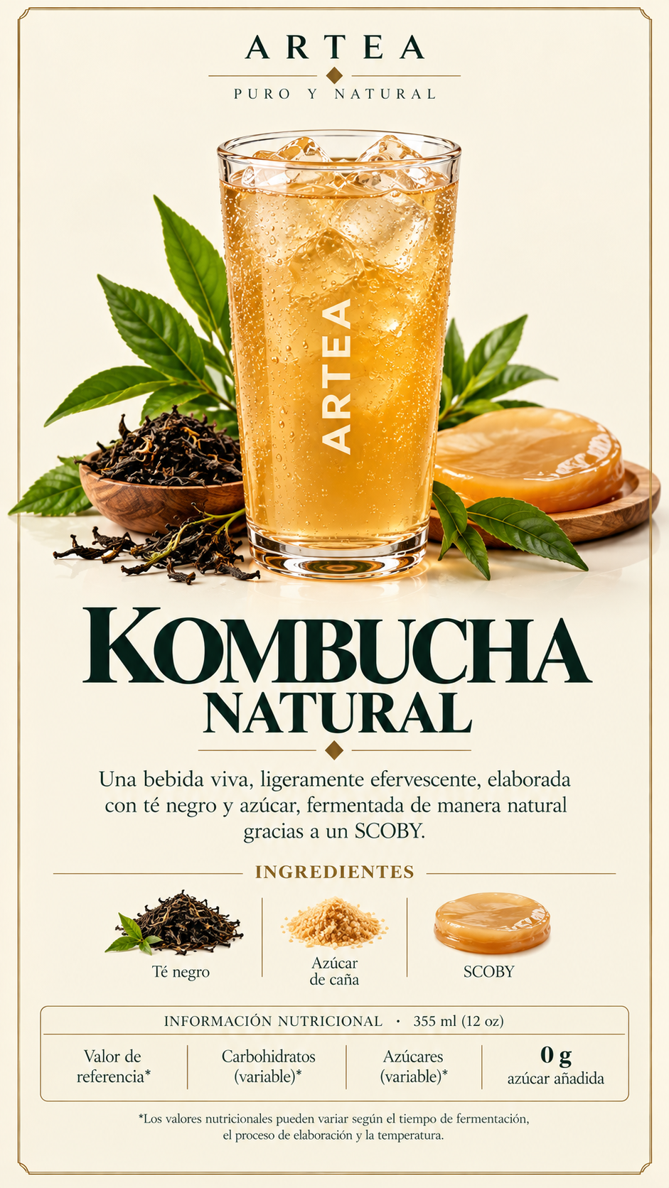 Kombucha Natural- Descubre la esencia de la kombucha en su versión natural. Elaborada a partir de té fermentado, ofrece un perfil de sabor auténtico, ligeramente ácido y refrescante.
Sin una segunda fermentación, conserva su carácter original