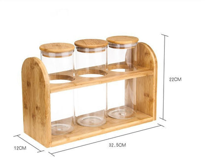 *-Bestseller*-3 bolsas mas Exhibidor GRANDE y elegante de vidrio y tapa de madera con su rack de madera 32cm x 22cm x 12 cm