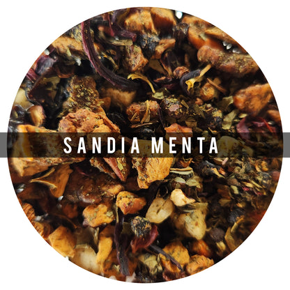 Sandía Menta-Una mezcla refrescante que combina el sabor jugoso de la sandía con el toque fresco y aromático de la menta. Ligera, vibrante y perfecta para disfrutar una pausa llena de frescura.Ingredientes: Melón · Hibisco · Menta · Bayas · Sandia