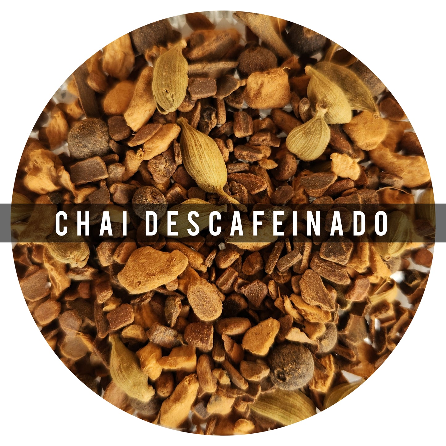 Chai Descafeinado Lps 305 100g ¡Todos los maravillosos sabores del chai, pero sin el refuerzo de cafeína (sin Camelia Sinensis) es un "Chai Wannabe! 

Ingredientes 
Canela, jengibre, vainas de cardamomo verde, clavo, pimienta negra