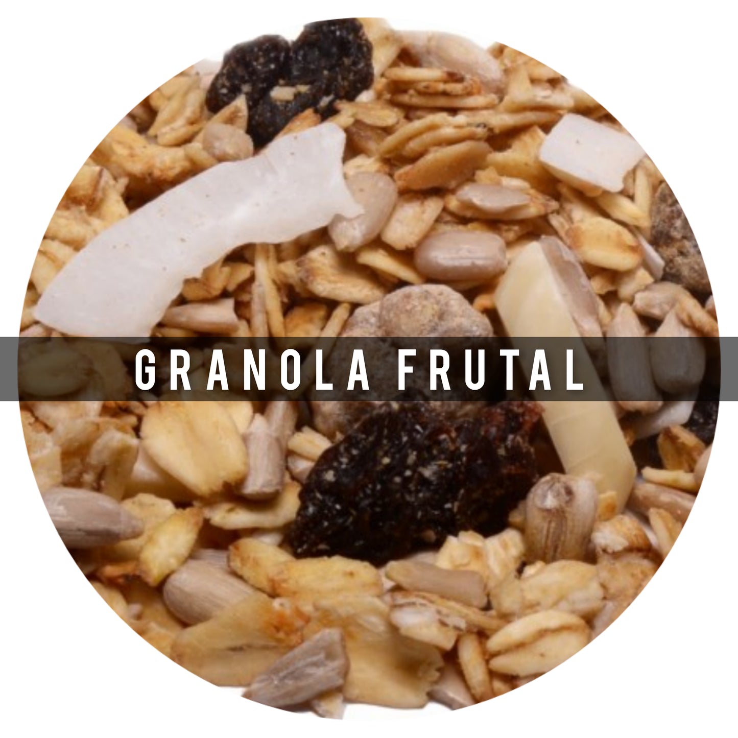 Granola Frutal Un cereal de granola de miel y frutas totalmente natural. Incluye granola de miel, pasas, semillas de girasol, dátiles, almendras y coco. LPS 305 / 200G