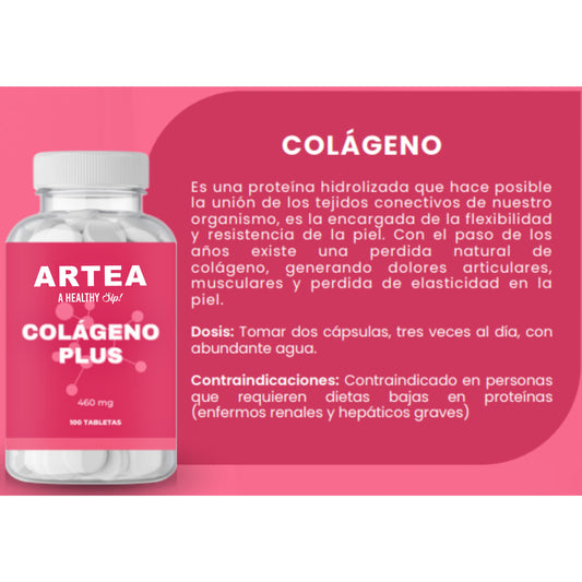 Tabletas  COLÁGENO Es una proteína hidrolizada que hace posible la unión de los tejidos conectivos de nuestro organismo, es la encargada de la flexibilidad y resistencia de la piel. Con el paso de los años existe una perdida natural de colágeno, generando