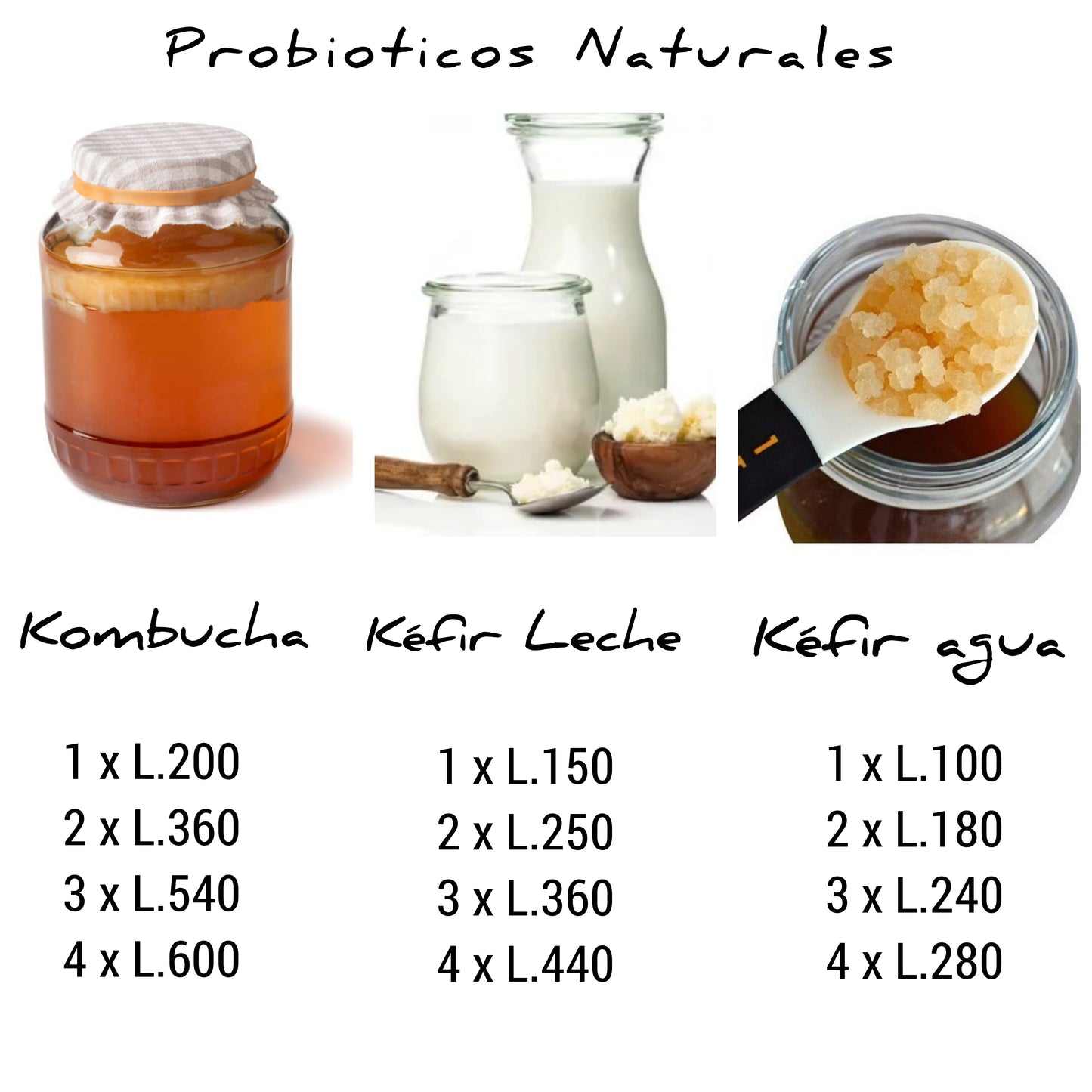 Kombucha , Kefir de agua, Kefir de Leche
