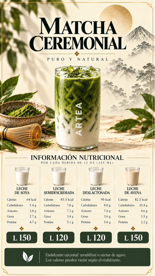 Matcha Ceremonial-Nuestro matcha se convierte en una bebida cremosa y refrescante, preparada al momento para acompañarte durante el día.