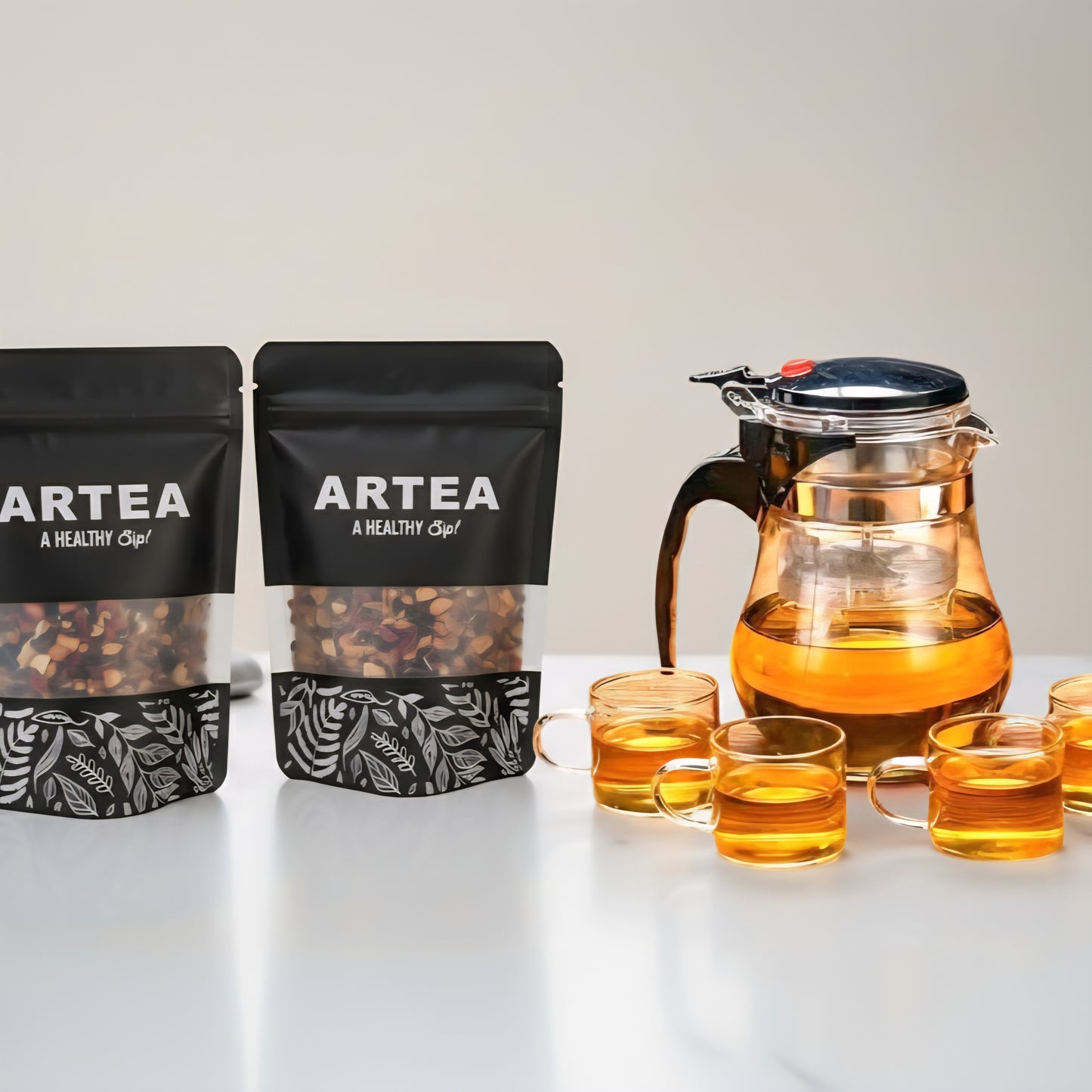 *-Combo Tetera / Prensa con filtro de 1000ml + 2 Bolsas de su eleccion  + 4 tacitas de 3onz cu