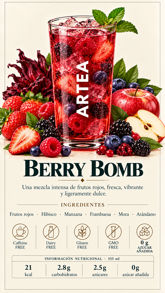 *BestSeller* BerryBomb: macros en base 10g de Tisana, Un trio perfecto de moras, frambuesas y fresas combinado con la dulzura de las manzanas. Prueba agregando vino tinto y haz tu propia sangria (Frutos rojos)